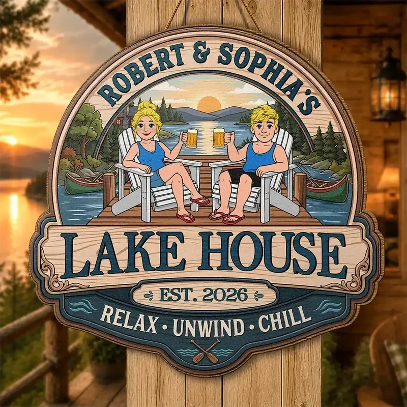 Personalized Wooden Lake Sign Gift for Couples Relax Unwind