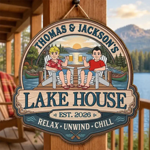 Load image into Gallery viewer, Personalized Wooden Lake Sign Gift for Couples Relax Unwind
