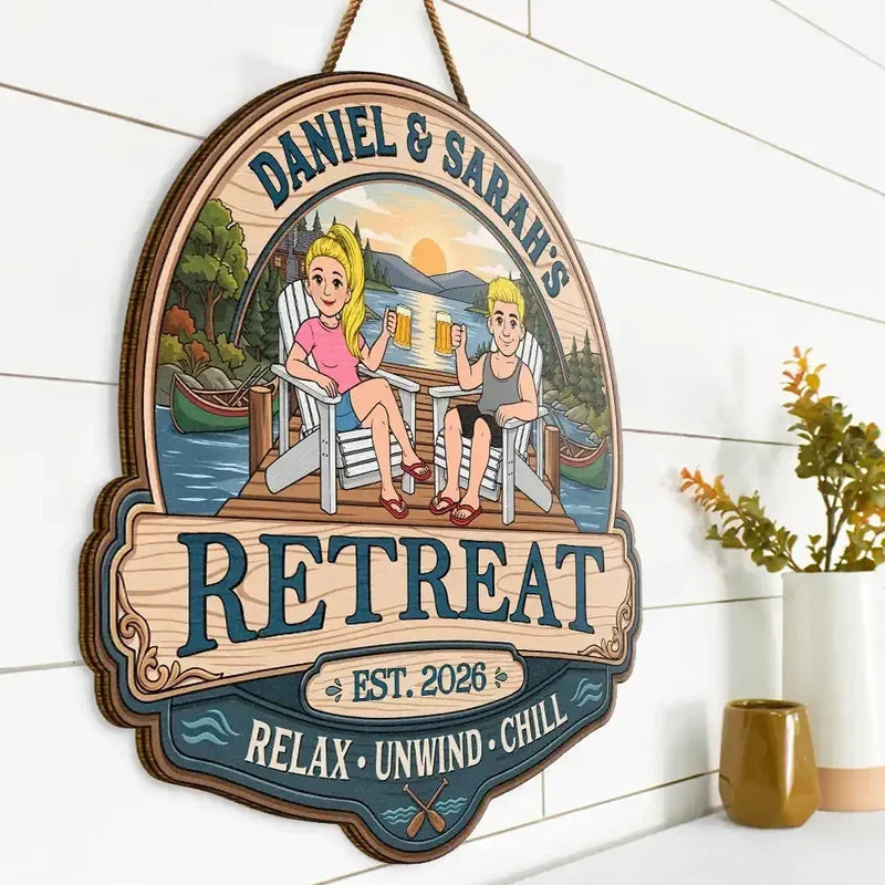 Personalized Wooden Lake Sign Gift for Couples Relax Unwind