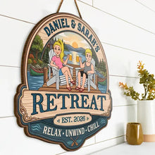 Load image into Gallery viewer, Personalized Wooden Lake Sign Gift for Couples Relax Unwind
