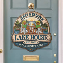 Load image into Gallery viewer, Personalized Wooden Lake Sign Gift for Couples Relax Unwind

