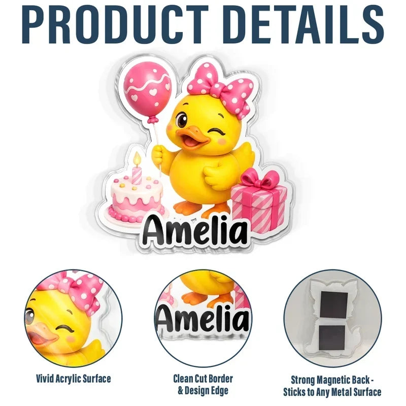 Personalized Acrylic Magnet Cute Duck Art Travel Gift Family