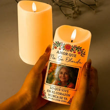 Load image into Gallery viewer, Personalized Flameless LED Candle Custom Floral Portrait Sympathy Gift for Family
