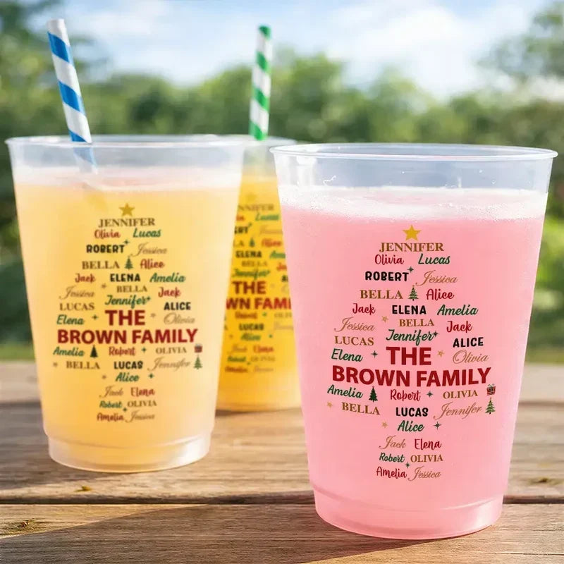 Personalized Frosted Plastic Cup Christmas Tree Design Gift for Family
