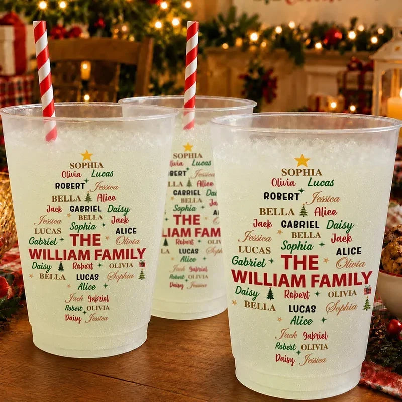 Personalized Frosted Plastic Cup Christmas Tree Design Gift for Family