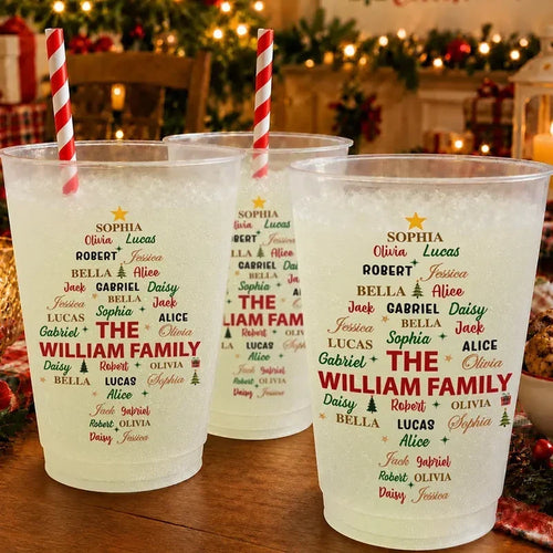 Personalized Frosted Plastic Cup Christmas Tree Design Gift for Family