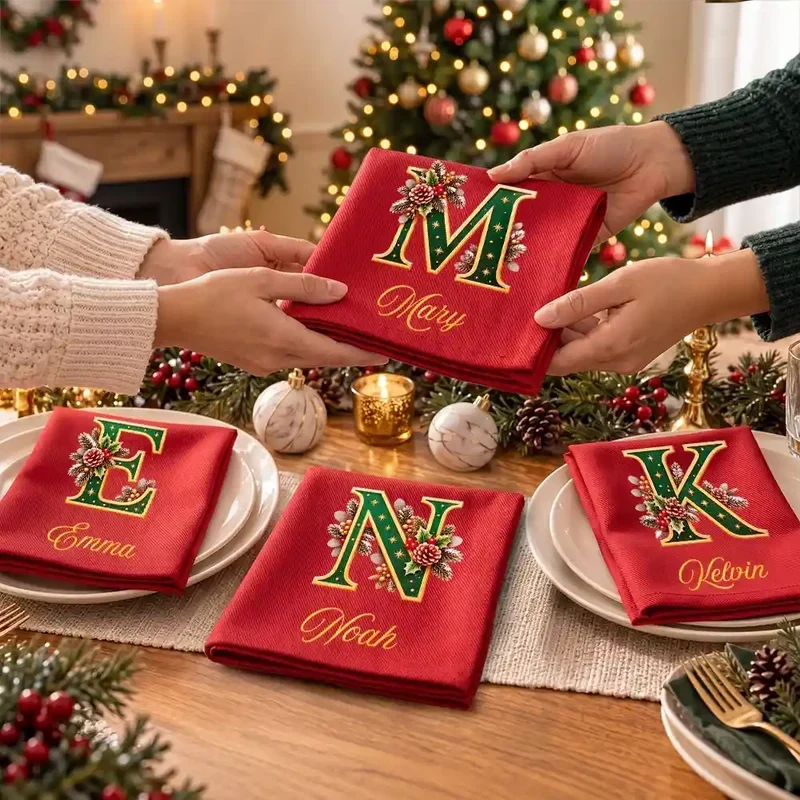 Personalized Cotton Napkin Custom Family Gift for Christmas Table