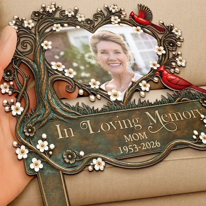 Personalized Metal Garden Stake with Cardinals for Sympathy Gift