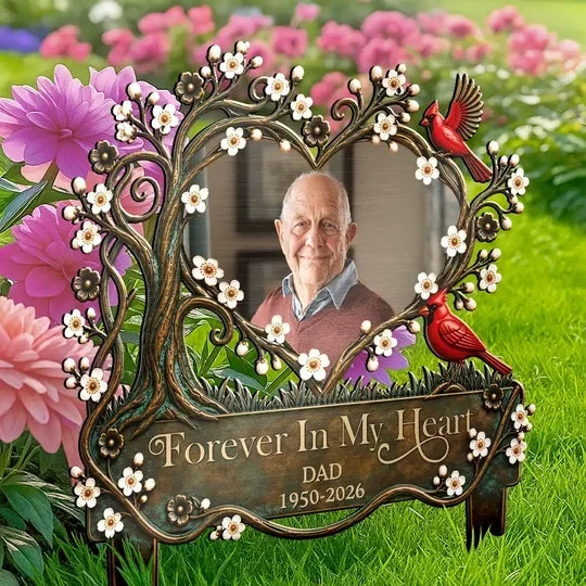 Personalized Metal Garden Stake with Cardinals for Sympathy Gift
