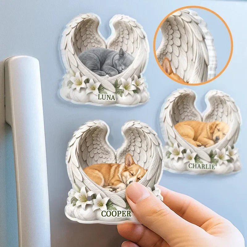 Personalized Acrylic Pet Memorial Magnet with Angel Wings Gift for Pet Owners