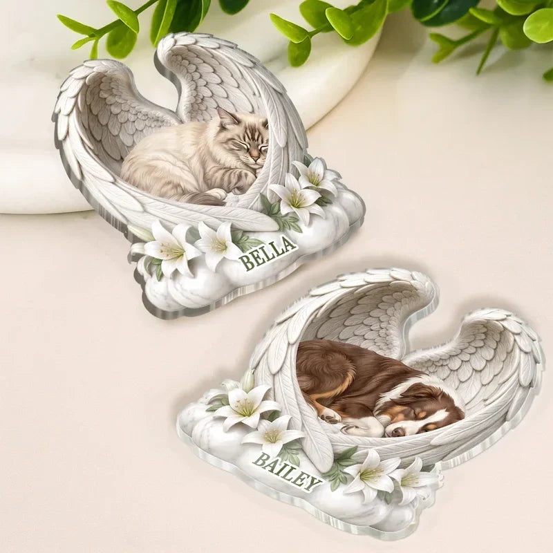 Personalized Acrylic Pet Memorial Magnet with Angel Wings Gift for Pet Owners