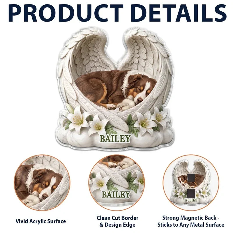 Personalized Acrylic Pet Memorial Magnet with Angel Wings Gift for Pet Owners
