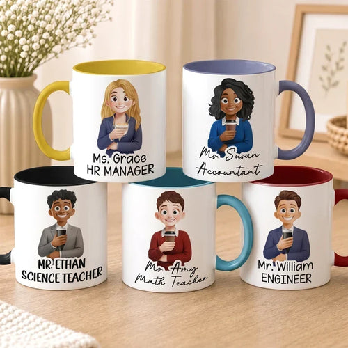 Personalized Ceramic Mug with Custom Character Gift for Teacher, Boss, Coworker