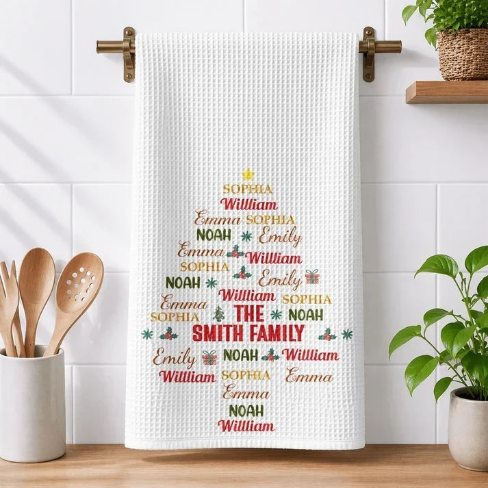 Personalized Kitchen Towel Holiday Tree Design Gift for Family