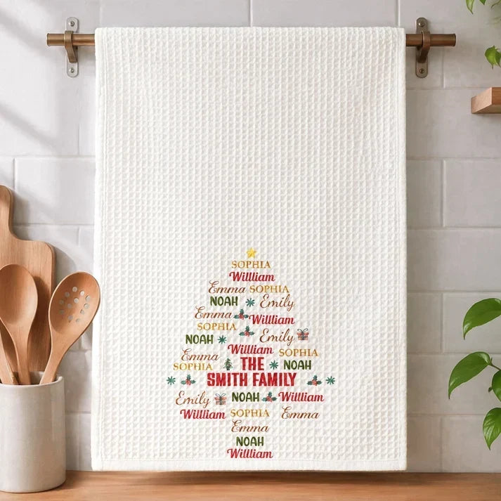 Personalized Kitchen Towel Holiday Tree Design Gift for Family