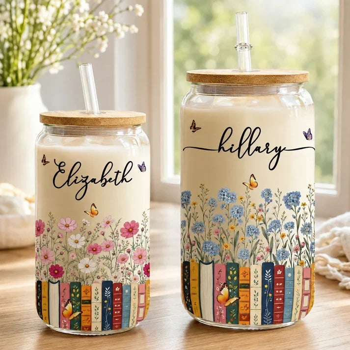 Personalized Bamboo Lid Glass Cup Gift for Book Lovers