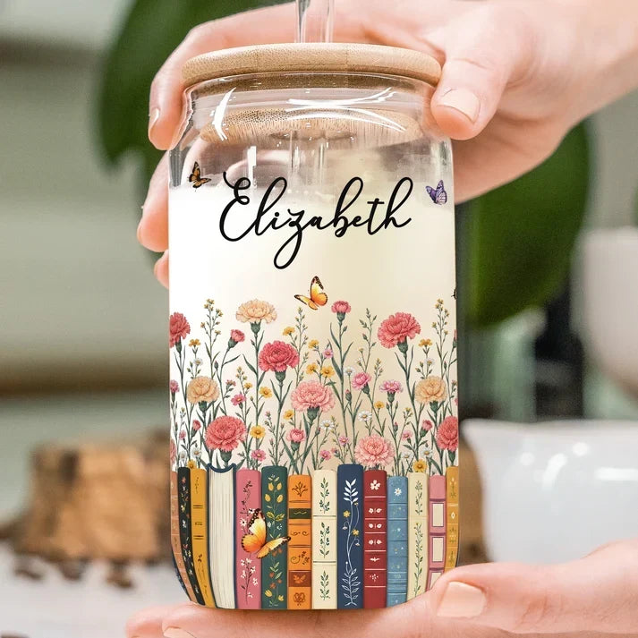 Personalized Bamboo Lid Glass Cup Gift for Book Lovers