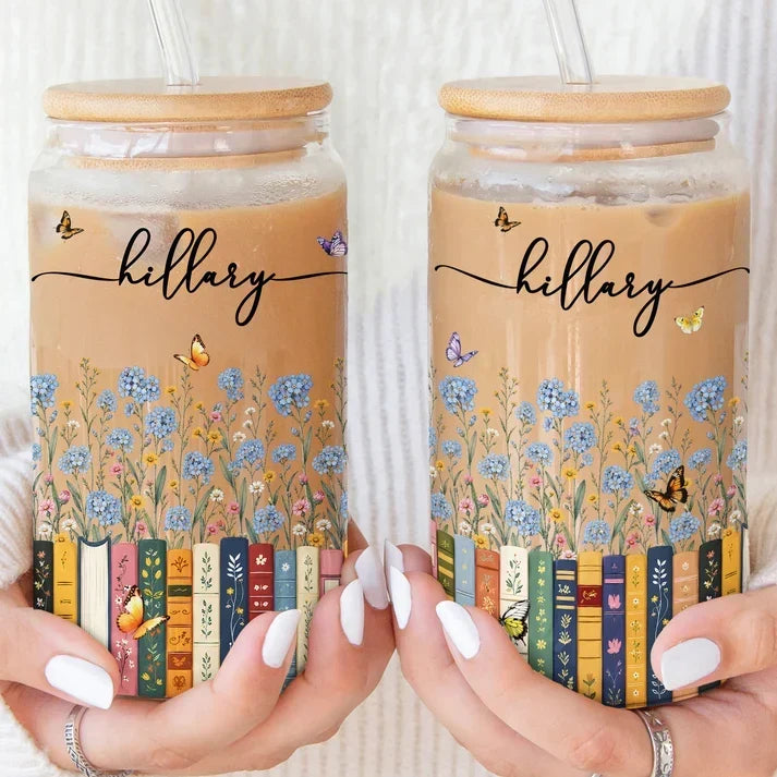 Personalized Bamboo Lid Glass Cup Gift for Book Lovers