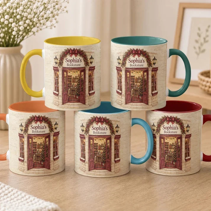 Personalized Vintage Bookstore Christmas Mug Unique Gift for Book Lovers