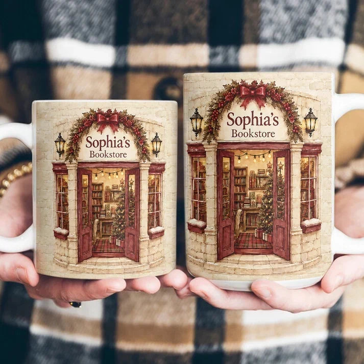 Personalized Vintage Bookstore Christmas Mug Unique Gift for Book Lovers