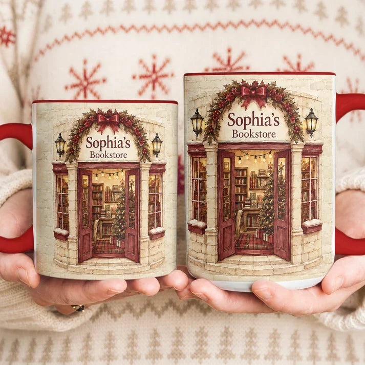 Personalized Vintage Bookstore Christmas Mug Unique Gift for Book Lovers