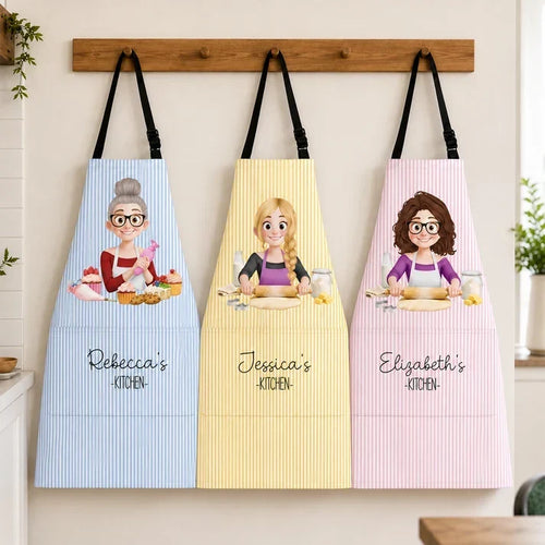 Personalized Cotton Apron with Cute Baker Design Gift for Mom