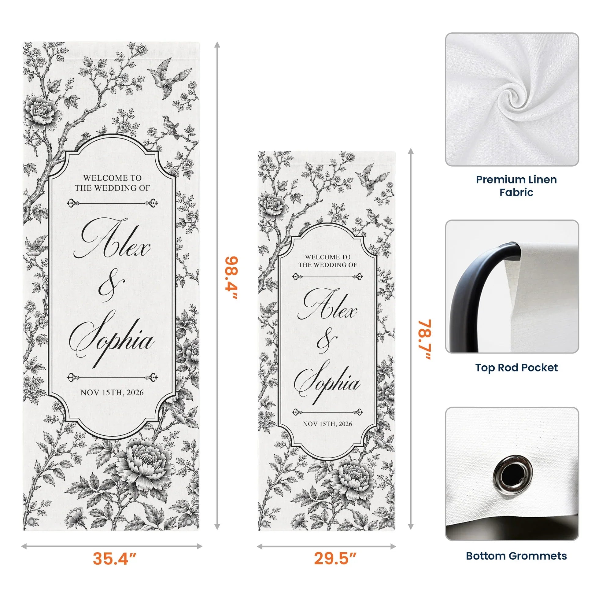 Personalized Wedding Welcome Banner Custom Name Blue Floral Birds Gift for Couples