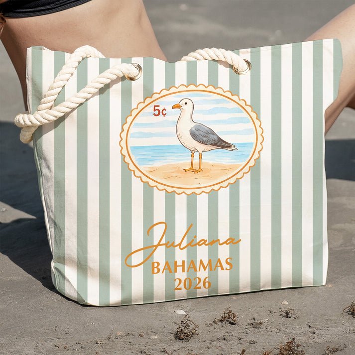 Personalized Rope Handle Canvas Bag Custom Name for Beach Friends
