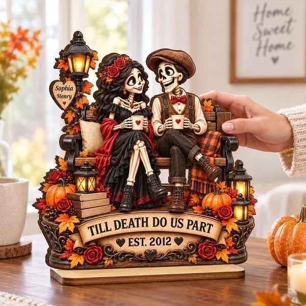 Personalized Halloween Wooden Plaque Skeleton Couple Gift