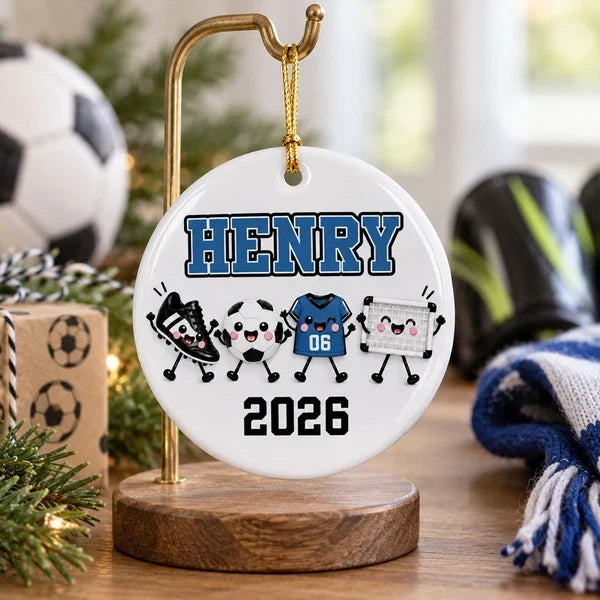 Personalized Ceramic Soccer Ornament Custom Name Christmas Gift for Players