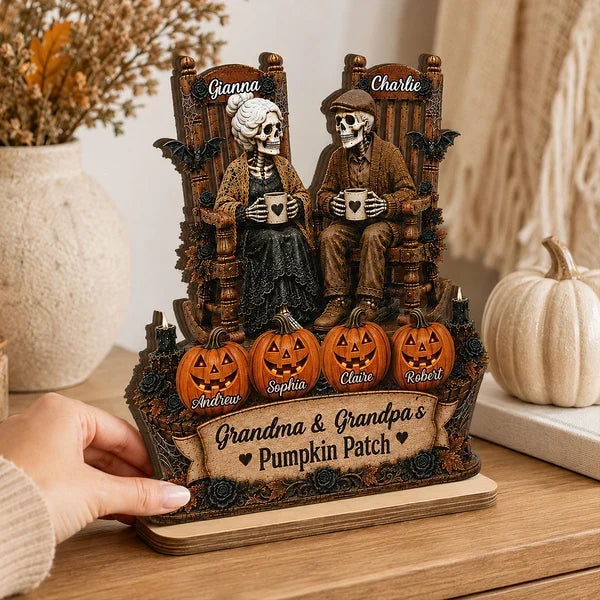 Personalized Skeleton Couple Wooden Plaque Gift for Family Halloween Decor