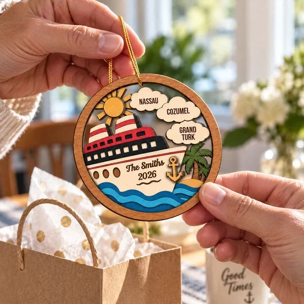 Personalized 2-Layer Wooden Ornament Travel Gift for Family