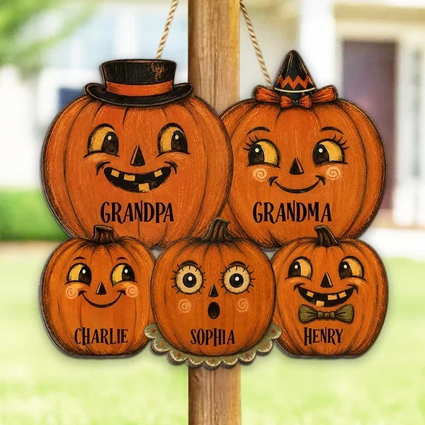 Personalized Wooden Pumpkin Family Sign for Halloween Gift