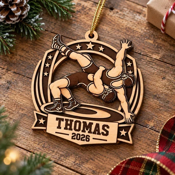 Personalized Wooden Wrestling Ornament Unique Gift for Son
