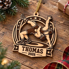 Load image into Gallery viewer, Personalized Wooden Wrestling Ornament Unique Gift for Son
