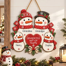 Load image into Gallery viewer, Personalized Christmas Wooden Sign for Grandma &amp; Grandpa Snowman Family Decor
