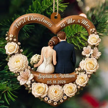 Load image into Gallery viewer, Personalized First Christmas Married Wooden Ornament Newlywed Gift
