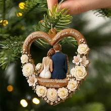 Load image into Gallery viewer, Personalized First Christmas Married Wooden Ornament Newlywed Gift

