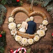 Load image into Gallery viewer, Personalized First Christmas Married Wooden Ornament Newlywed Gift

