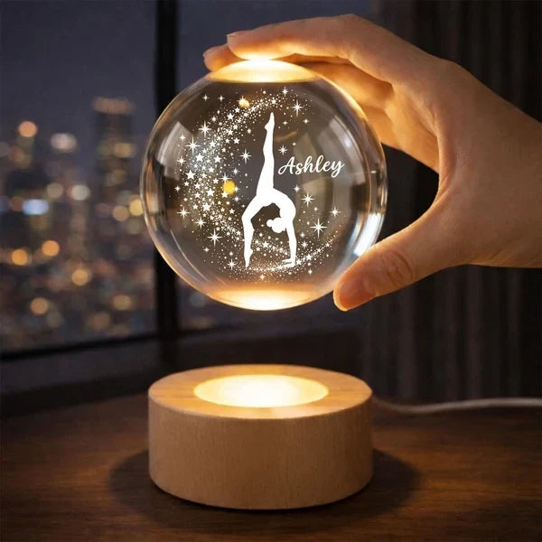 Personalized Amber Globe Lamp Starlit Gymnast Gift for Daughter