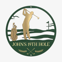Load image into Gallery viewer, Personalized Shaped Metal Golf Sign Vintage 19th Hole Gift for Golfer
