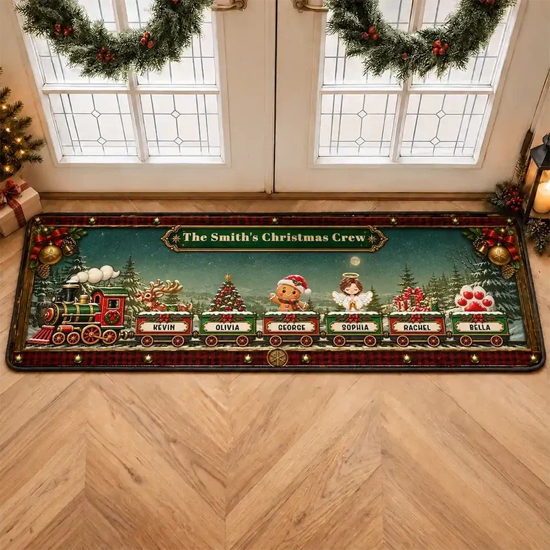 Personalized Vintage Christmas Train Doormat Unique Gift for Grandma