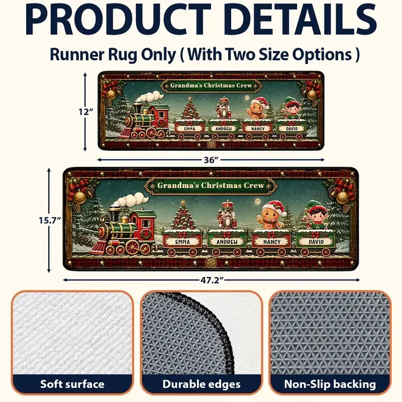 Personalized Vintage Christmas Train Doormat Unique Gift for Grandma