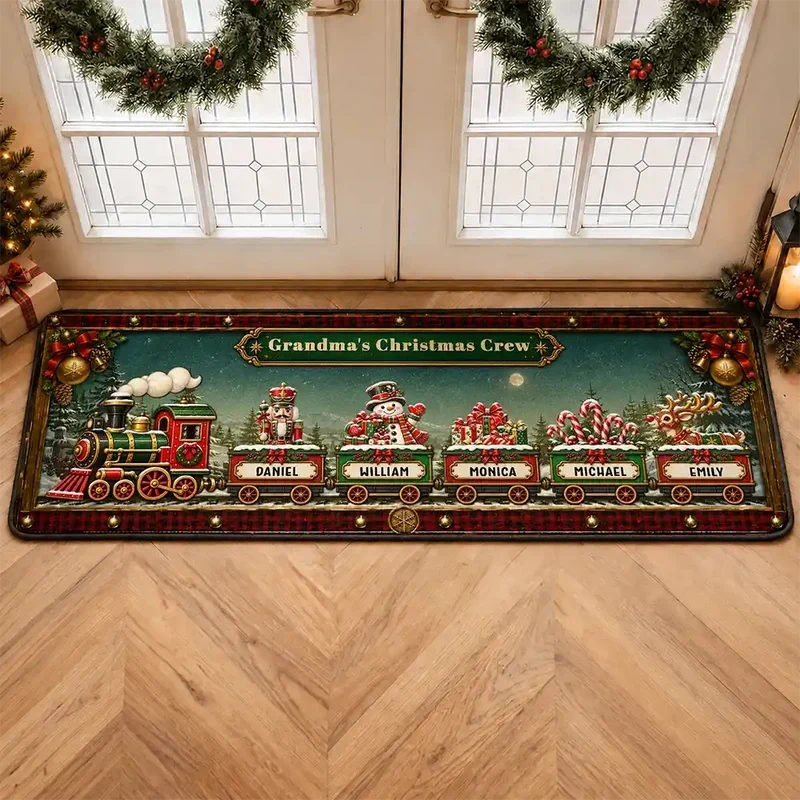 Personalized Vintage Christmas Train Doormat Unique Gift for Grandma