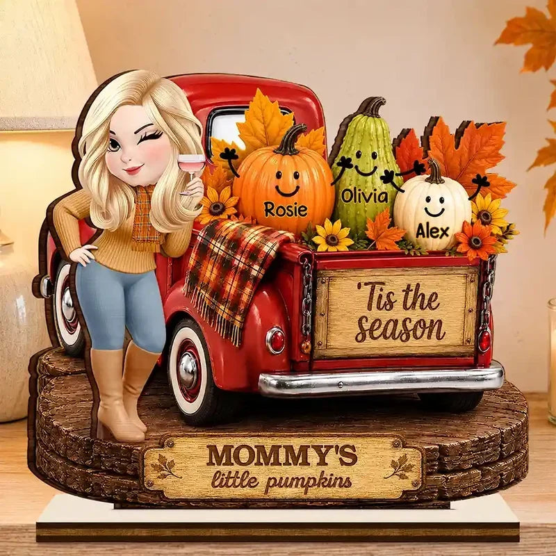 Personalized Wooden Plaque for Grandma with Red Truck & Pumpkins - Unique Fall Gift