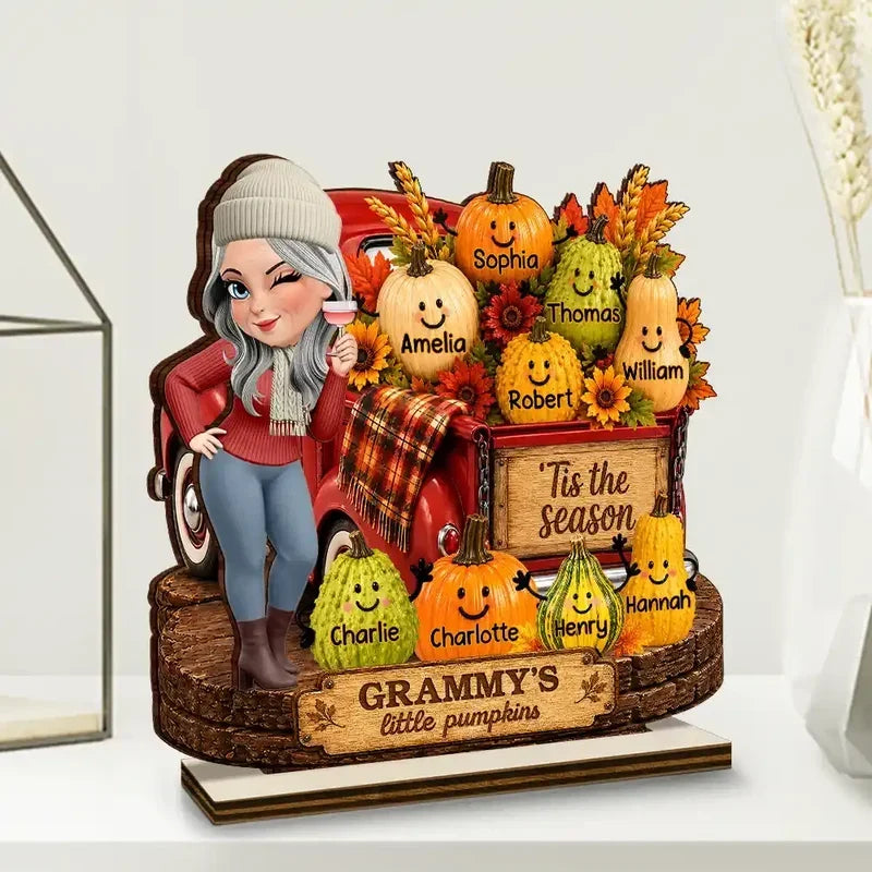 Personalized Wooden Plaque for Grandma with Red Truck & Pumpkins - Unique Fall Gift