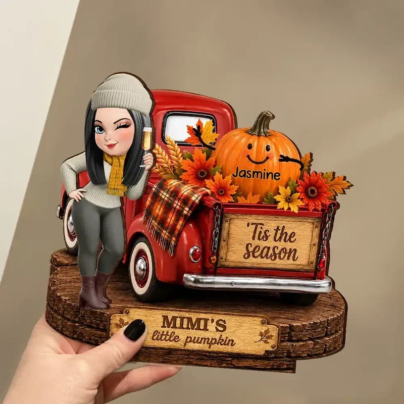 Personalized Wooden Plaque for Grandma with Red Truck & Pumpkins - Unique Fall Gift