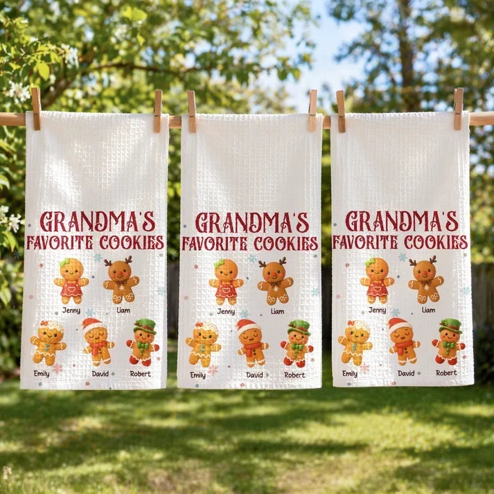 Personalized Kitchen Towel Gift for Grandma Gingerbread Scene