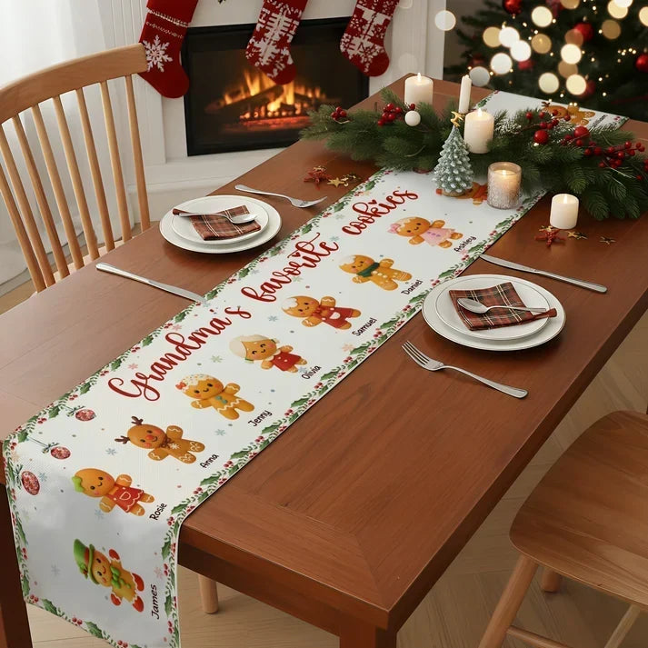 Personalized Gingerbread Family Table Runner Christmas Gift for Grandma