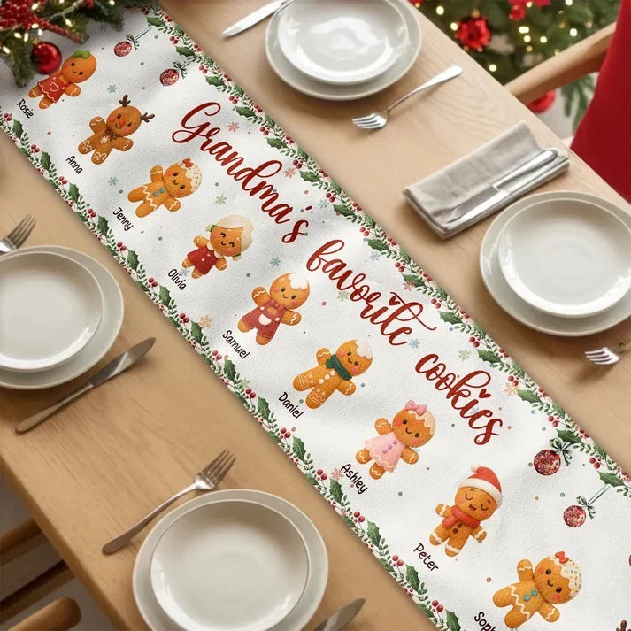 Personalized Gingerbread Family Table Runner Christmas Gift for Grandma